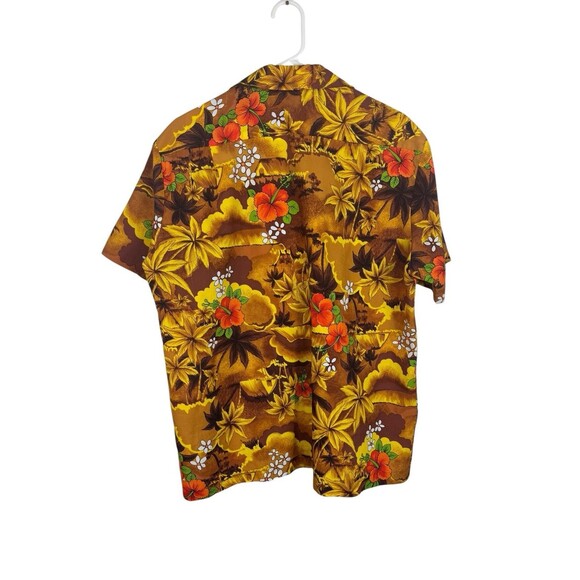 Vintage Royal Hawaiian Short Sleeve Button Up Mens Shirt Gold Floral Tropical - Picture 2 of 9